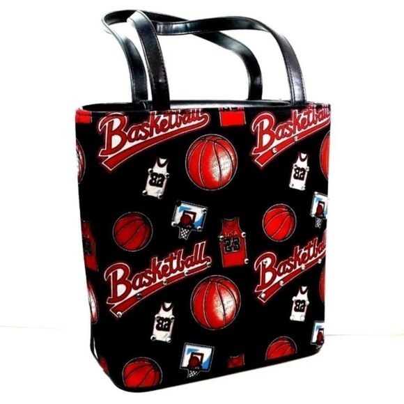 Basketball Red Black Bling Handbag Tote Back To School - Picture 1 of 7